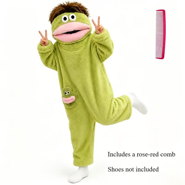 Big Mouth Monster Onesie Pajamas with Large Comb – Oversized Plush Fleece Hooded One Piece for Sleep & Party