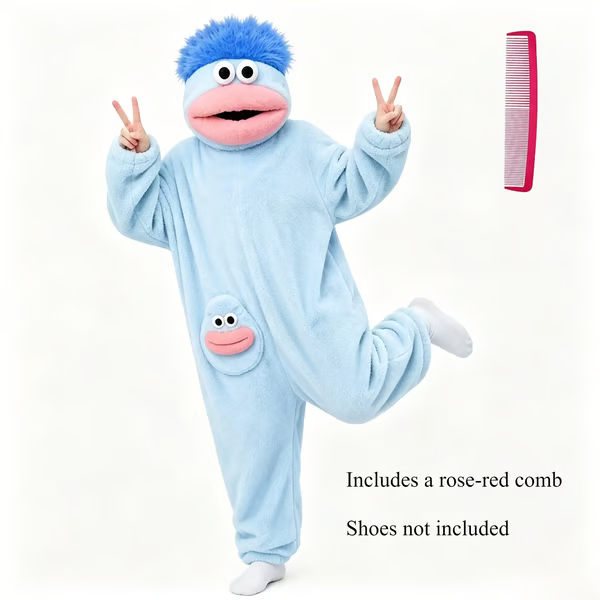 Big Mouth Monster Onesie Pajamas with Large Comb – Oversized Plush Fleece Hooded One Piece for Sleep & Party