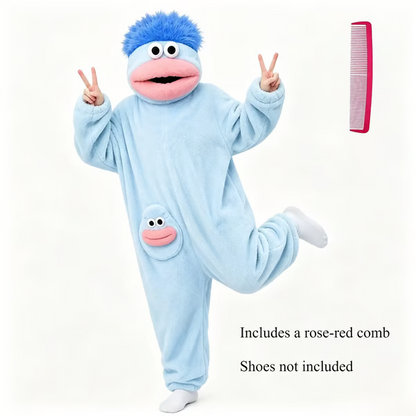 Big Mouth Monster Onesie Pajamas with Large Comb – Oversized Plush Fleece Hooded One Piece for Sleep & Party